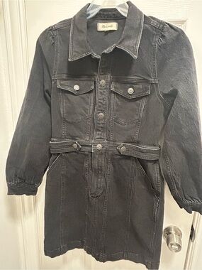 Madewell Black Denim mini long sleeve button up dress size 6